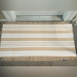 24”x51” Striped Khaki Tan and White Rug